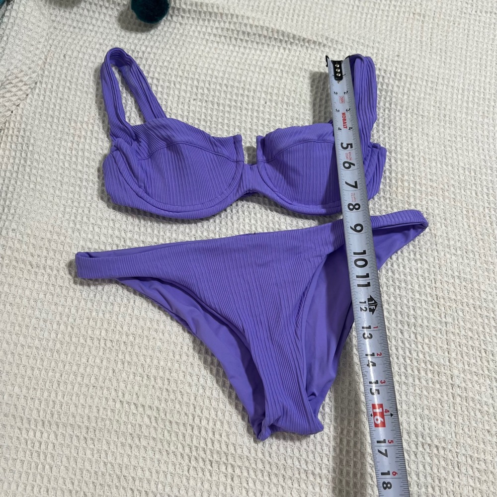 L*Space Two Piece Bikini Swimsuit Purple Ribbed Bra Top Beach Pool Med L Space - Picture 2 of 14